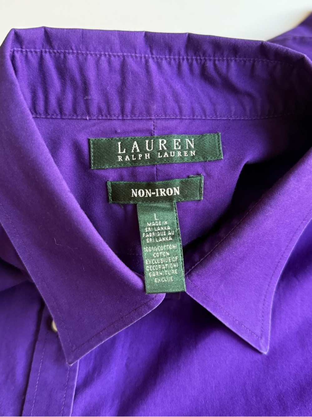 Lauren Ralph Lauren Purple Shirt Non-Iron Button-Up Size M/L 100% cotton Logo - Picture 4 of 12